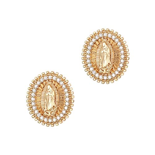 14K Gold Plated Virgin Mary Stud Earrings for Women Girls