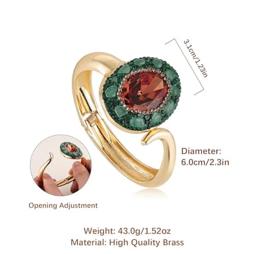 HZMAN 18K Gold Plated Crystal Cuff Bracelet for Women
