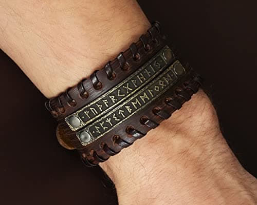Baldur Jewelry Genuine Leather Viking Rune Bracelet, Adjustable for Men & Women