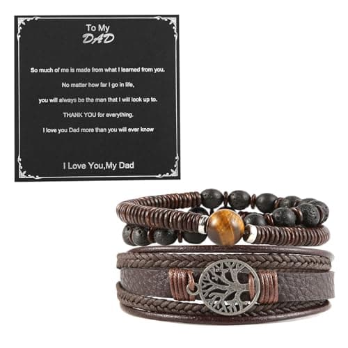 Genuine Leather Tree of Life Bracelets for Men and Women with Tiger Eye Stone and Lava Rock Beads