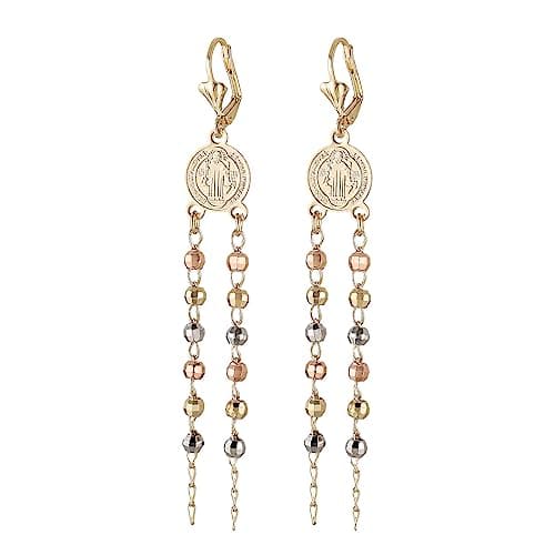 HZMAN 14K Gold Plated St Benedict Dangle Earrings for Women