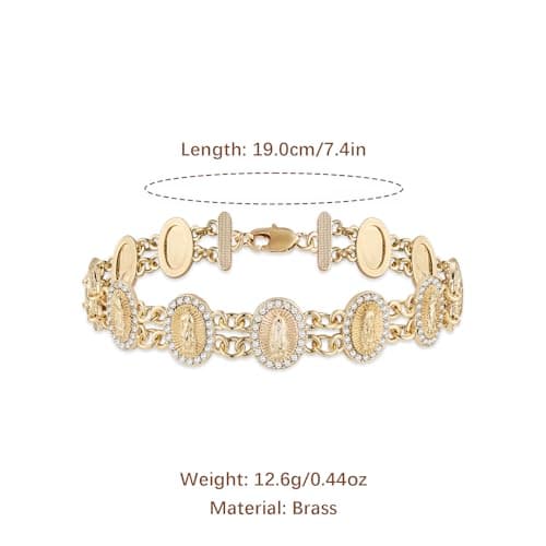 Women's Religious Virgin Mary Bracelet with Cubic Zirconia-Lined Our Lady of Guadalupe Links