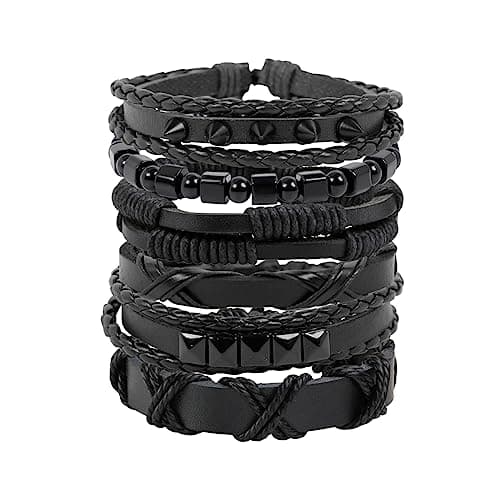 Manfnee Braided Leather Adjustable Bracelet for Men and Women