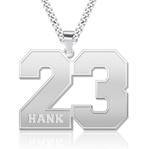 Jecivila Personalized 18K Gold Plated Mens Name Necklace, Custom Initial Number, Rope Figaro Chain Gifts for Dad & Boyfr