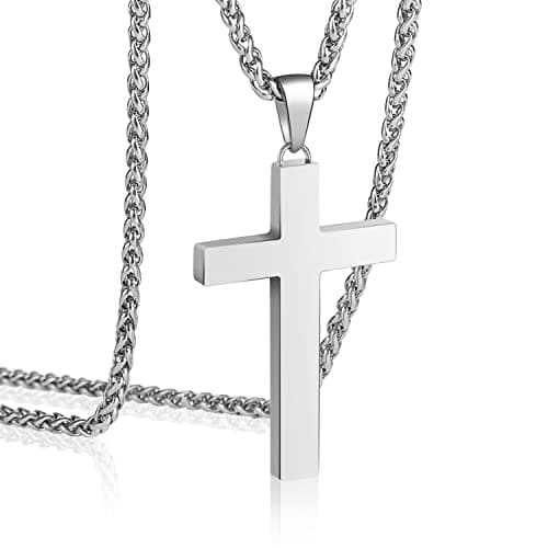 P. Blake Men's & Boys' Stainless Steel Cross Pendant Necklace with 16-24 Inch Chain