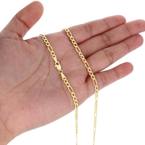 Nuragold Real Yellow Gold Figaro Chain Necklace (16"-30") Italian Jewelry for Men & Women