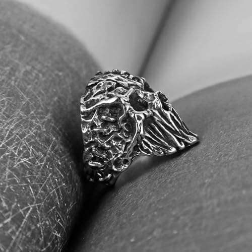 HZMAN Men's Stainless Steel Retro Skull Head Ring for Halloween Party Jewelry Gift