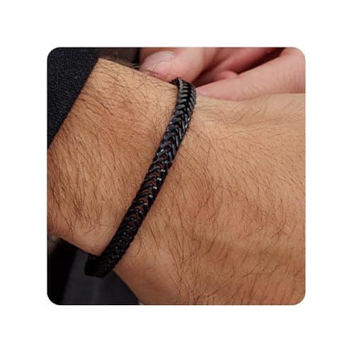 Galis Stainless Steel Rope Chain Bracelet for Men - Silver & Black 7"