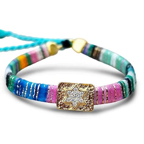 Paula Macrame Star of David Bracelet for Bat Mitzvah in Blue and Gold