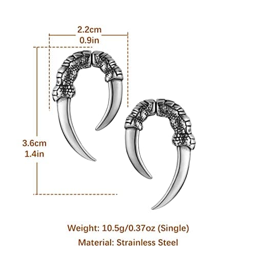 HZMAN Stainless Steel Dragon Claw Stud Earrings for Men & Women Gothic Punk Jewelry