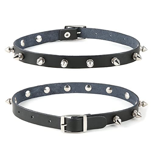 HZMAN Cool Punk Goth Metal Spike Studded Leather Collar Choker Necklace