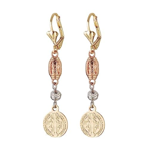HZMAN 14K Gold Plated St Benedict Dangle Earrings for Women