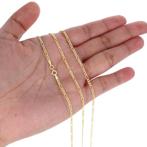 Nuragold Real 10k Yellow Gold Figaro Chain Necklace (16"-26")