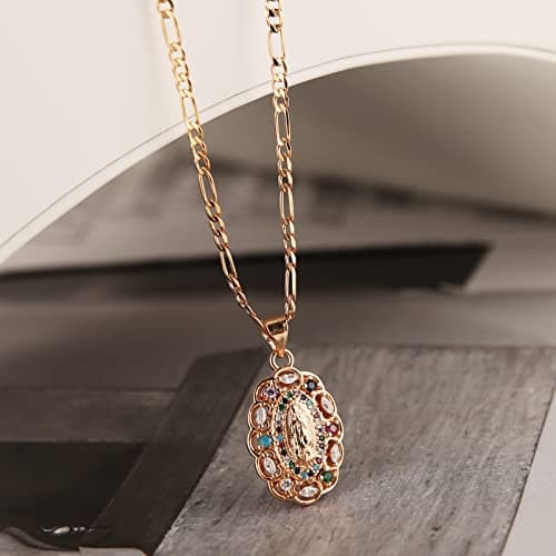 14K Gold Plated Virgin Mary Necklace - Our Lady of Guadalupe Pendant for Women