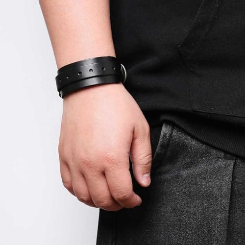HZMAN Genuine Leather Cuff Bracelets for Men and Women