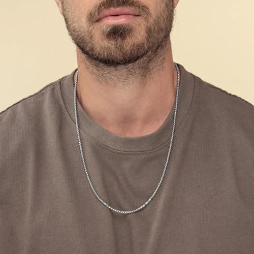 HZMAN 24-inch Silver Stainless Steel Round Box Chain Necklace