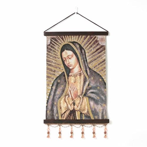 HZMAN Virgin Mary Retro Wall Art - Handmade Picture of Our Lady Guadalupe for Living Room or Bedroom, Framed 17x12 Inch