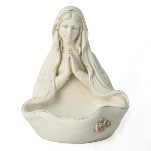 BC BUILDCLASSIC Blessed Virgin Mary Statue, Handmade Renaissance Sculpture, Catholic Home Decor & Rosary Holder