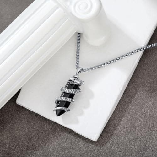 Lattd Snake Necklace in Black Obsidian & Sterling Silver for Men & Women