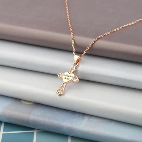 Christian Gifts: Philippians 4:13 Cross Charm Necklace Bible Verse Jewelry