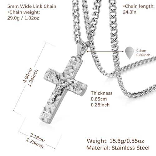 Stainless Steel Crucifix Cross Necklace for Men and Boys