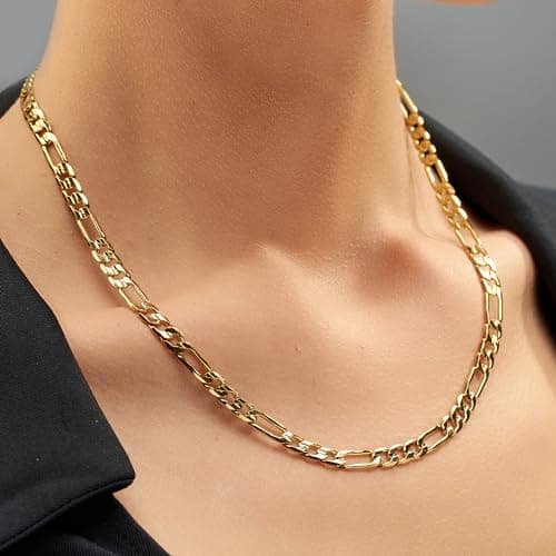 6mm Figaro Chain Necklace for Men and Women - 24k Gold Plated