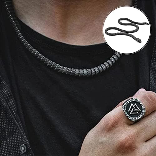 Mens Vintage Jormungandr Snake Necklace - Stainless Steel Amulet with Ring