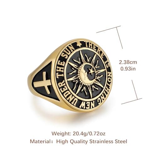 HZMAN Men's Stainless Steel Sun Moon Ring with Biblical Verse Cross Christian Jewelry