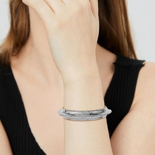 HZMAN Thick Wide Hammered Open Hinge Bracelet for Women