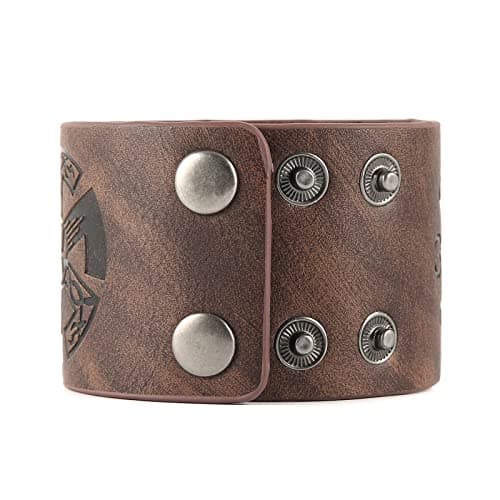 HZMAN Viking Yggdrasil World Tree Leather Bracelet (7.5-8.5 Inches)