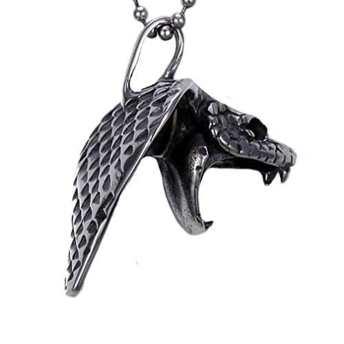 Zovivi Mens Vintage Celtic Black Plated Snake Cobra Head Pendant Necklace