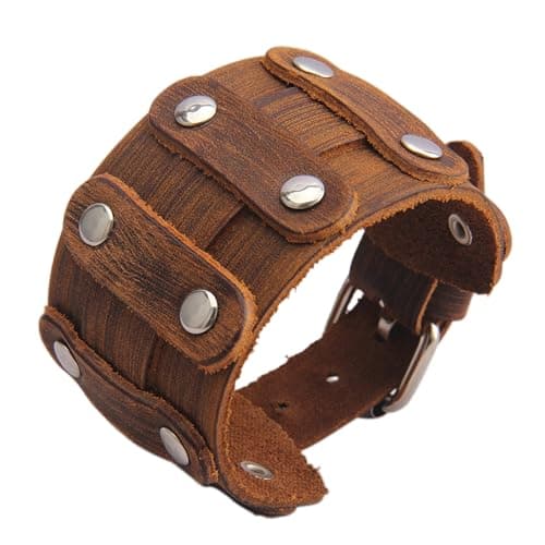 Jeilwiy Men's Punk Leather Wristbands - Adjustable, Braided Black & Brown Cuff Bangle Gifts