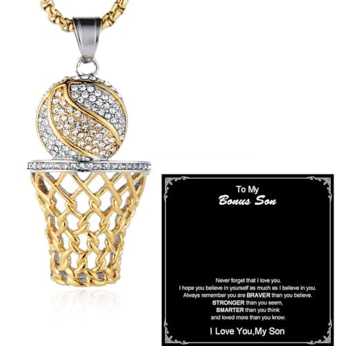 Basketball Hoop Necklace Stainless Steel Gold Plated Jewelry Gift