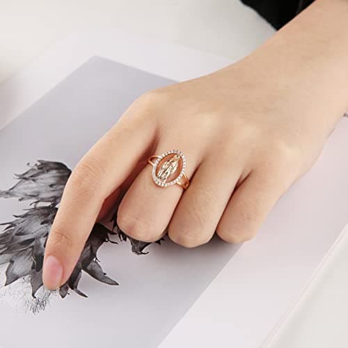 14K Gold Plated Virgin Mary Ring for Women - Religious Guadalupe CZ Jewelry