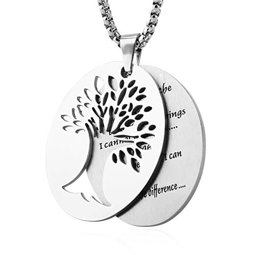 HZMAN Two Piece Serenity Prayer Tree of Life Pendant Necklace 22+2" Chain