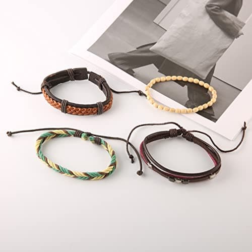 STWTR Mix 8 Wrap Bracelets Hemp Cords Wood Beads