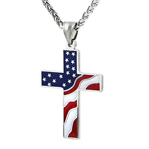HZMAN American Flag Patriotic Cross Pendant Necklace