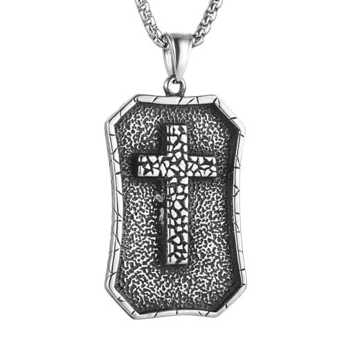 HZMAN Stainless Steel Gothic Punk Cracked Cross Pendant Necklace for Men and Boys