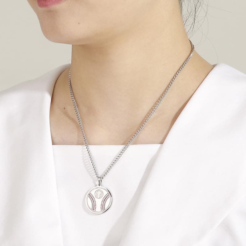 YIQPKUM Cute Stainless Steel Baseball Cross Necklace for Women Sports Jewelry