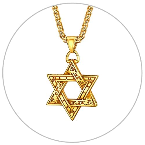 Star of David Necklace for Men and Women - Gold/Stainless Steel Hexagon Pendant