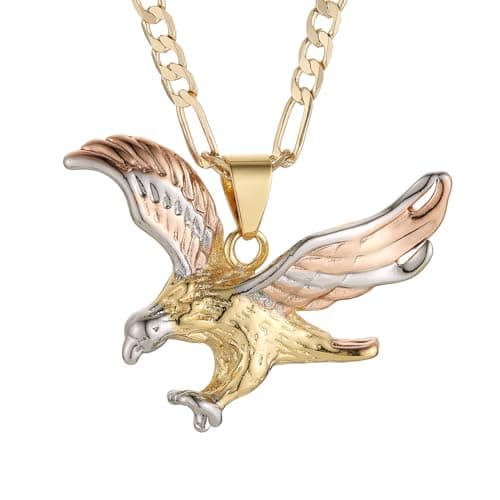 HZMAN 14K Gold Plated Colorful Eagle Pendant Necklace for Men