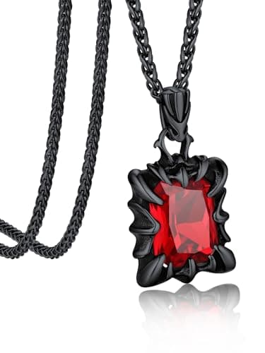 Gothic Stainless Steel Dragon Claw Pendant Necklace for Men and Women - Ruby/Blue Topaz/Emerald/Black Onyx