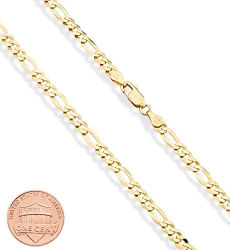 18K Gold Over Sterling Silver Diamond-Cut Figaro Link Chain Necklace for Women and Men, Made in Italy