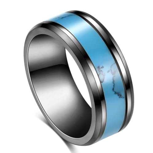 Retro Turquoise Stone Rings for Men, Stainless Steel Signet Biker Band