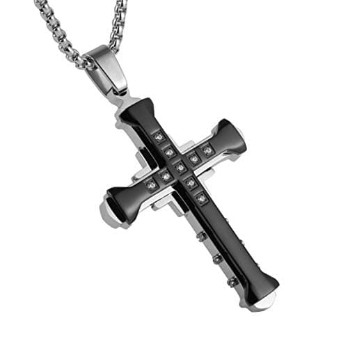 HZMAN Men's Large Byzantium Cross Necklace with Cubic Zirconia 22+2inch Chain