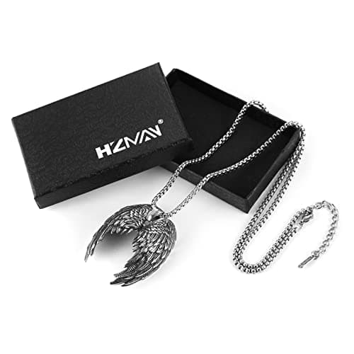 HZMAN Angel Wing Necklace Stainless Steel Gothic Punk Cross Pendant Faith Amulet Jewelry Gift