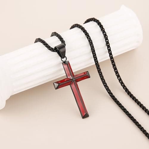 Stainless Steel Cross Necklace for Men - Christian Jewelry Gift - 24 Inch Chain