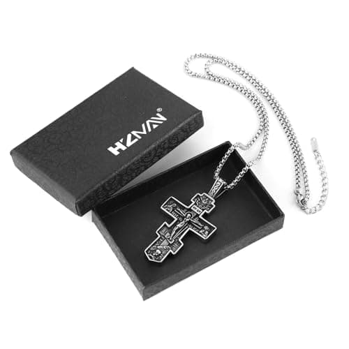 HZMAN Eastern Orthodox Cross Necklace - Retro Christian Pendant Jewelry for Men & Women