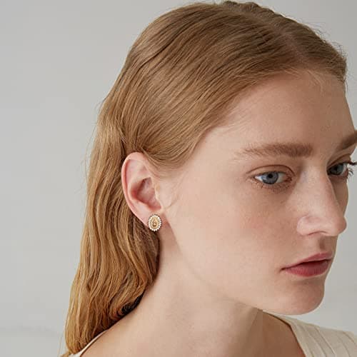 HZMAN 14K Gold Plated Virgin Mary Stud Earrings for Women