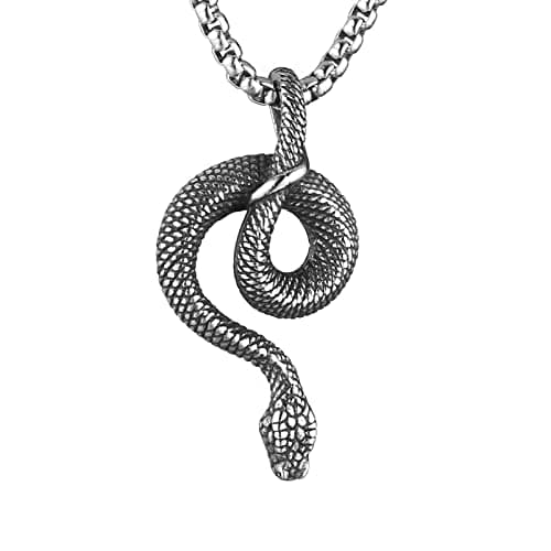 Men's Gothic Snake Pendant Chain Necklace, Stainless Steel